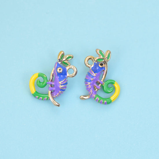 18K Gold Filled Enamel Chameleon Charms for DIY Jewelry Making Supply