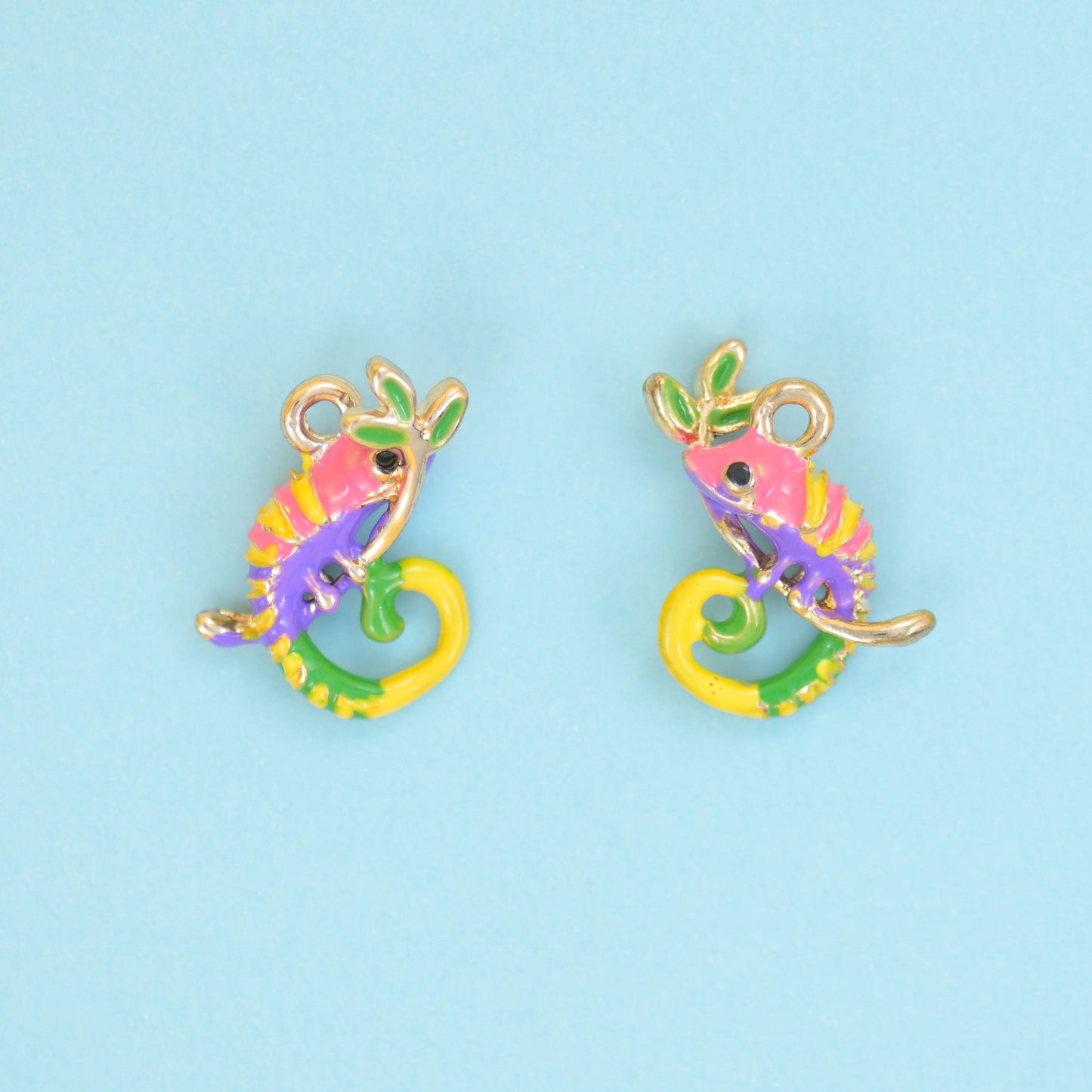 18K Gold Filled Enamel Chameleon Charms for DIY Jewelry Making Supply