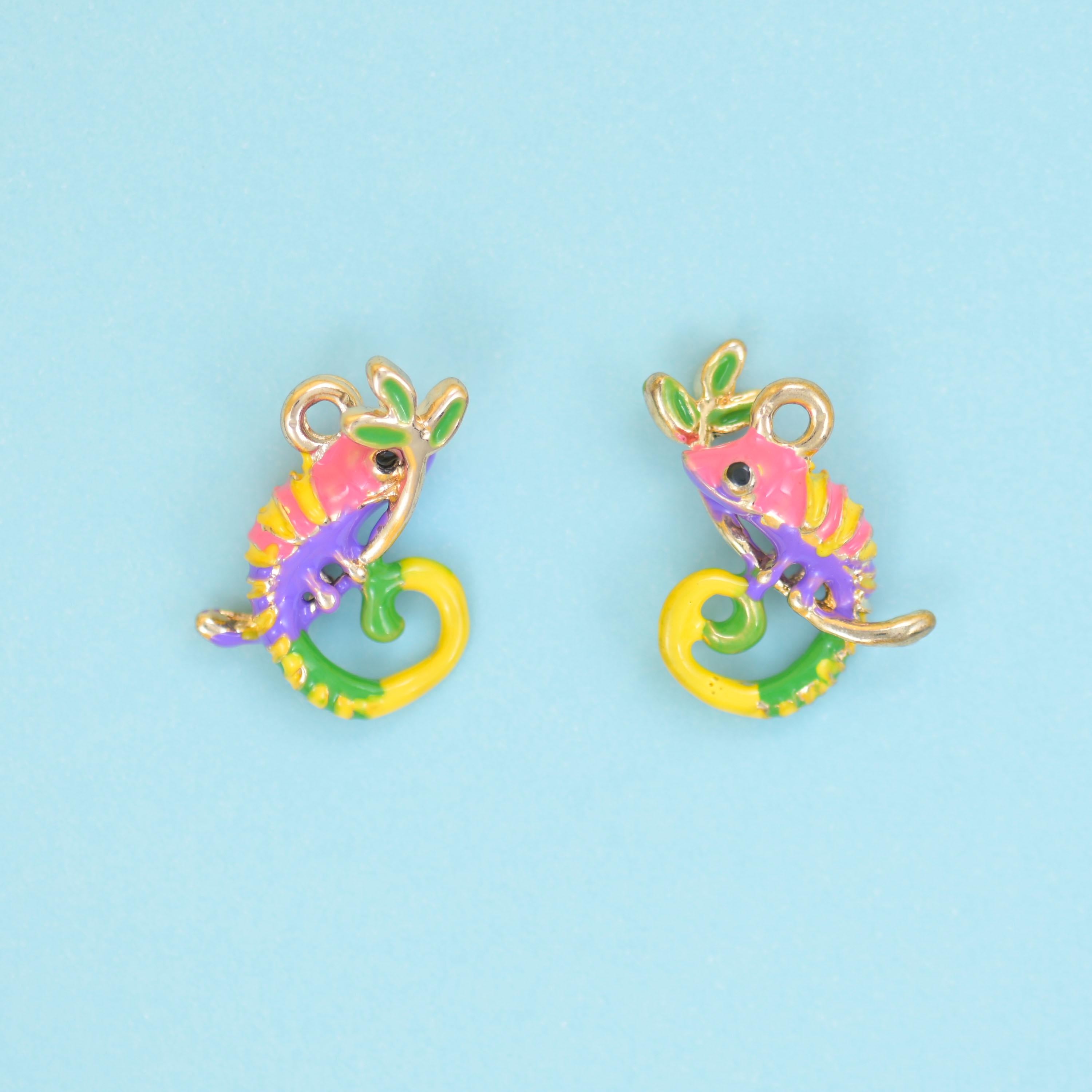18K Gold Filled Enamel Chameleon Charms for DIY Jewelry Making Supply