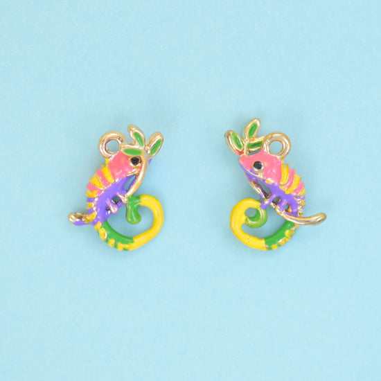 18K Gold Filled Enamel Chameleon Charms for DIY Jewelry Making Supply