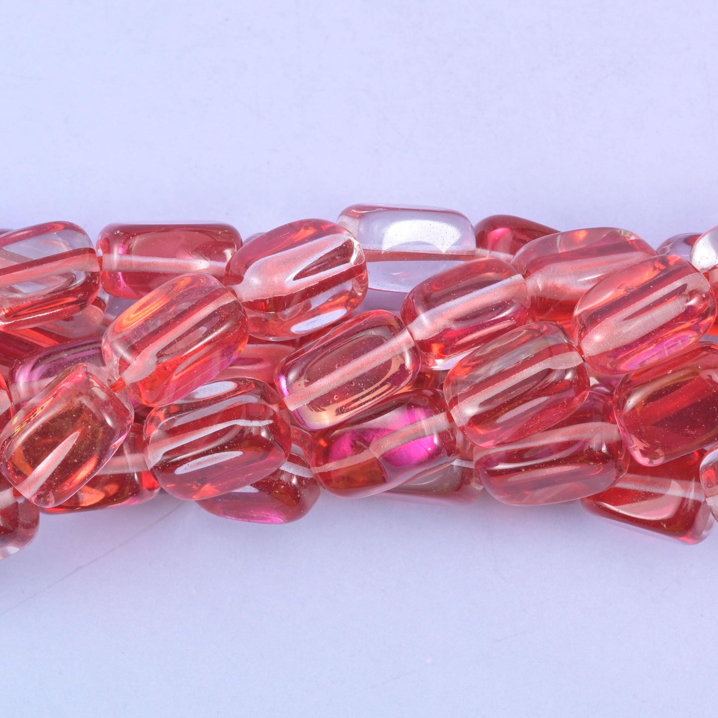 Red Mystic Aura Rectangle Glass Beads: Iridescent Jewelry Making Supply, 15 Inch Strand