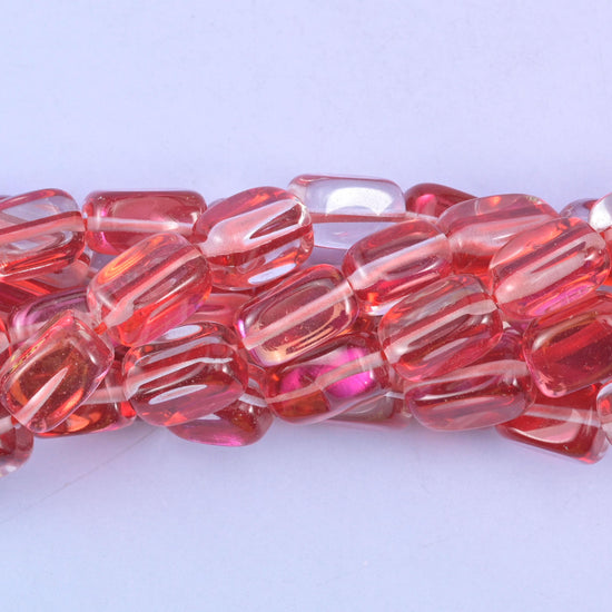 Red Mystic Aura Rectangle Glass Beads: Iridescent Jewelry Making Supply, 15 Inch Strand