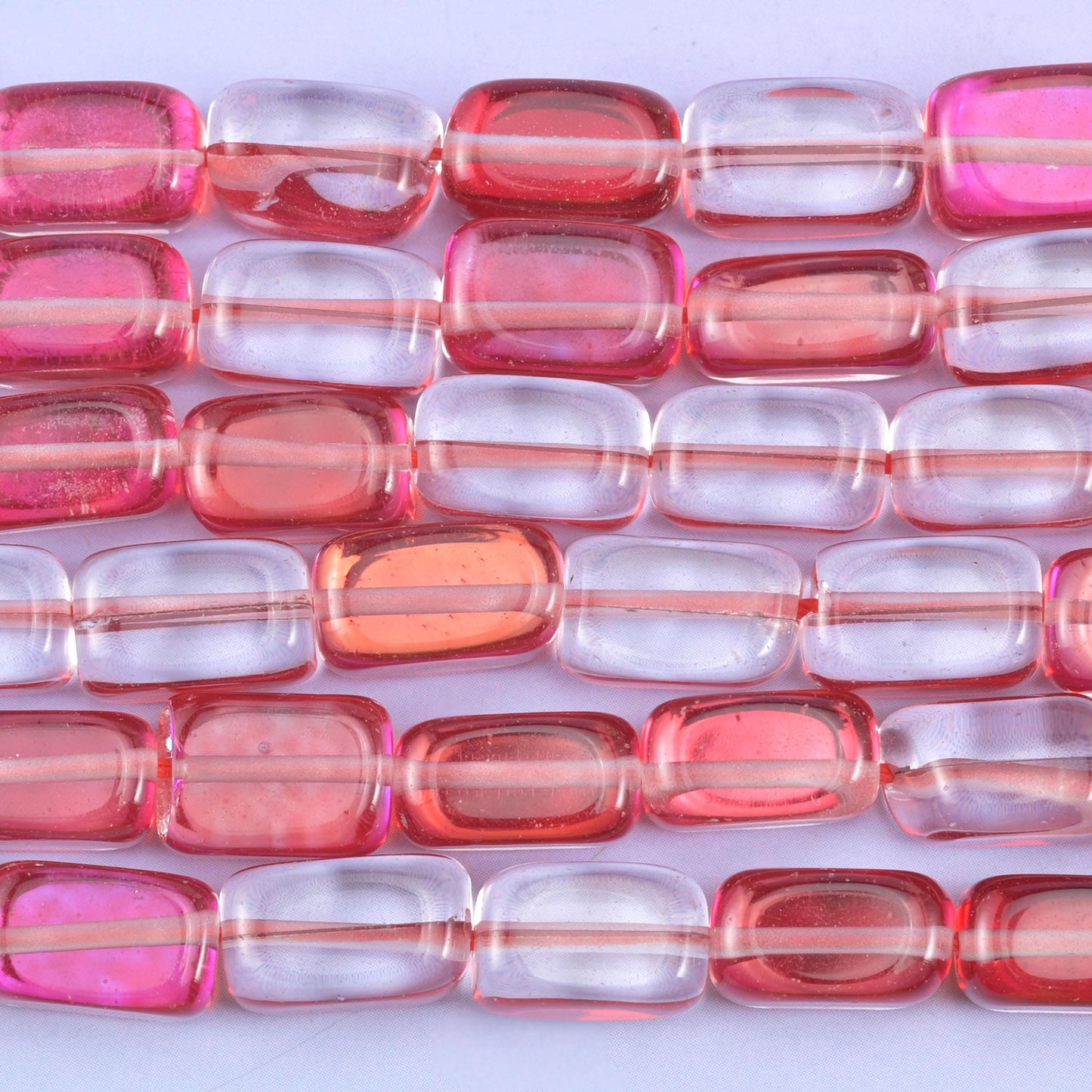 Red Mystic Aura Rectangle Glass Beads: Iridescent Jewelry Making Supply, 15 Inch Strand