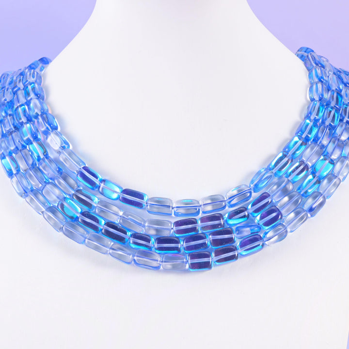 Blue Mystic Aura Rectangle Glass Beads: Iridescent Jewelry Making Supply, 15 Inch Strand