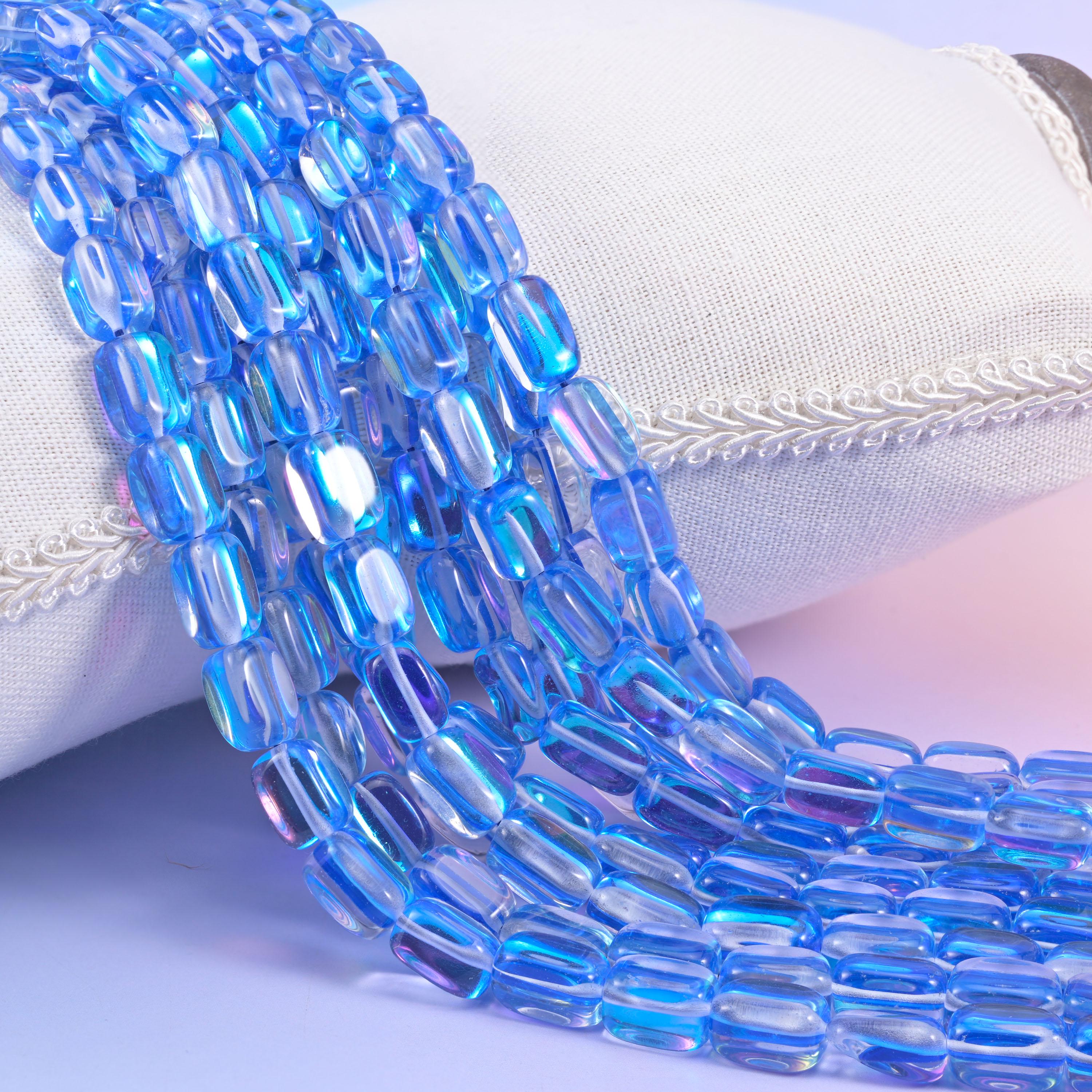 Blue Mystic Aura Rectangle Glass Beads: Iridescent Jewelry Making Supply, 15 Inch Strand