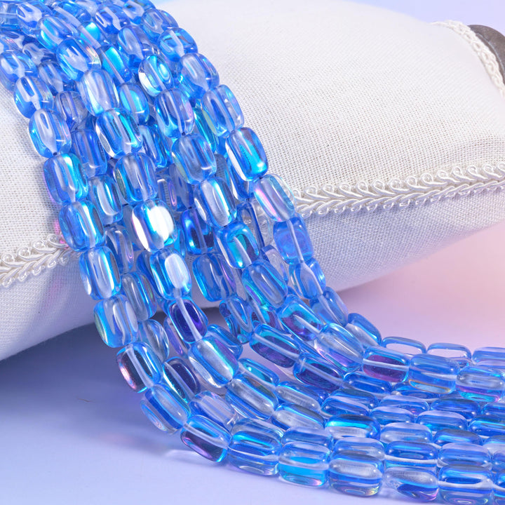 Blue Mystic Aura Rectangle Glass Beads: Iridescent Jewelry Making Supply, 15 Inch Strand