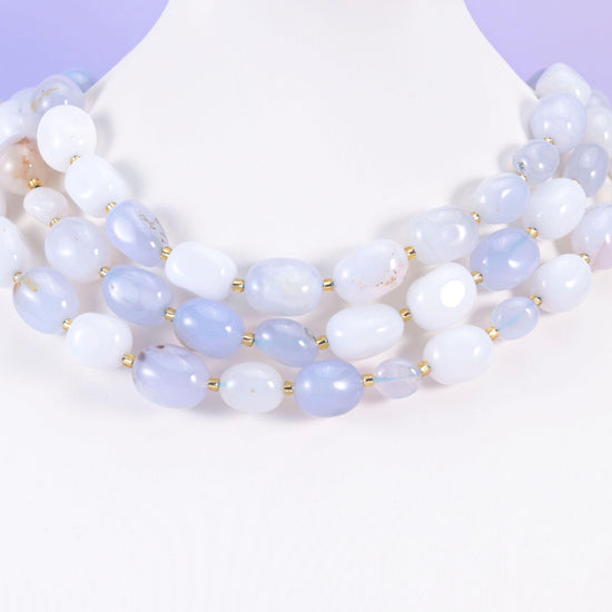 Blue White Chalcedony Nugget Oval Beads Size 10-17mm Jewelry Making 15.5 Inch Strand