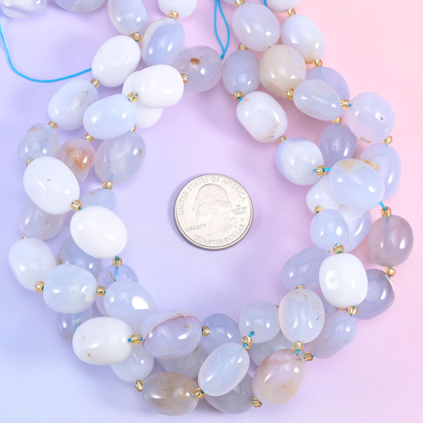 Blue White Chalcedony Nugget Oval Beads Size 10-17mm Jewelry Making 15.5 Inch Strand