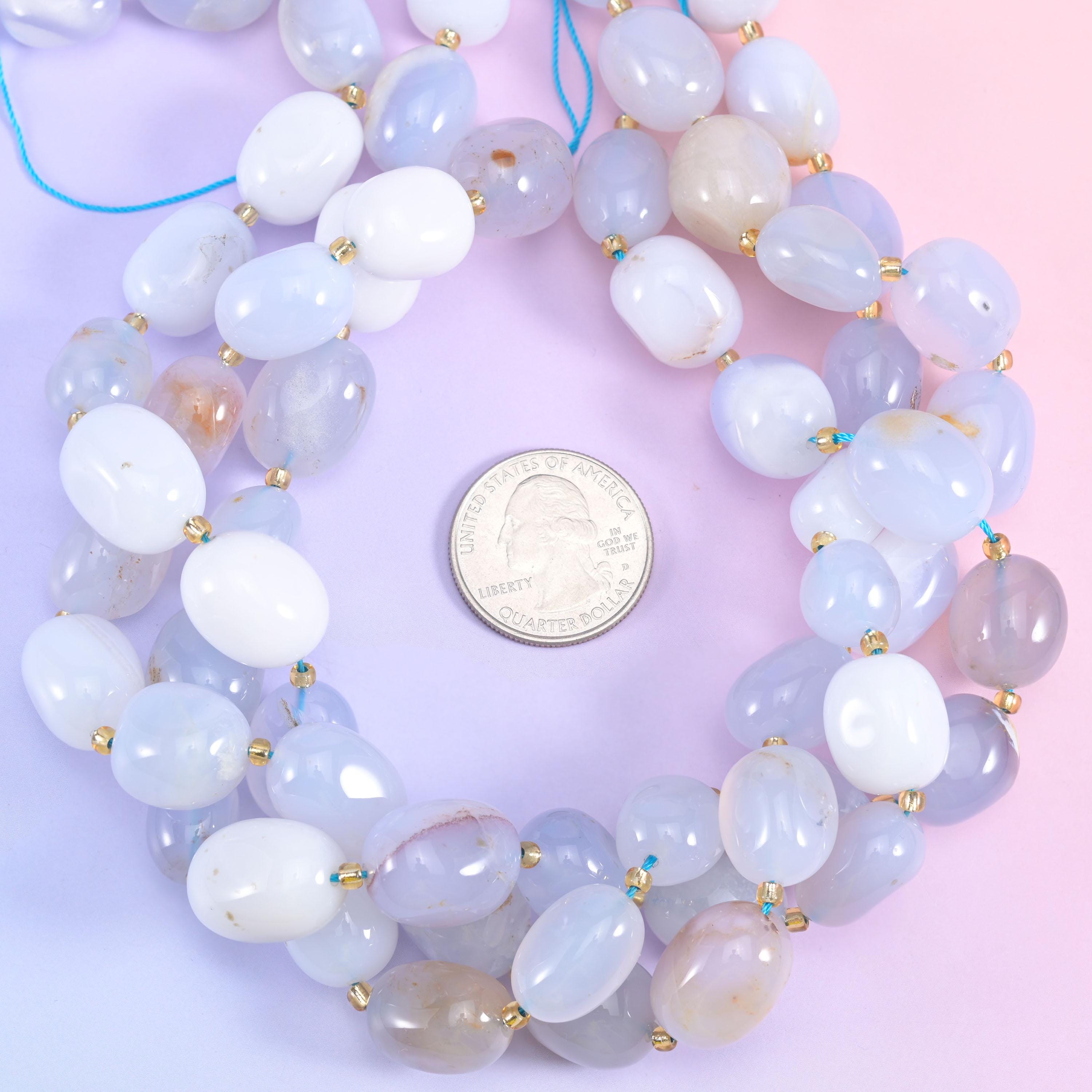 Blue White Chalcedony Nugget Oval Beads Size 10-17mm Jewelry Making 15.5 Inch Strand