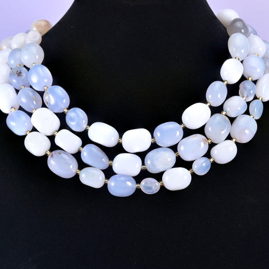 Blue White Chalcedony Nugget Oval Beads Size 10-17mm Jewelry Making 15.5 Inch Strand