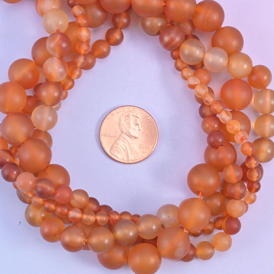 Orange Carnelian Matte Round Beads: Jewelry Making, 15 Inch Strand