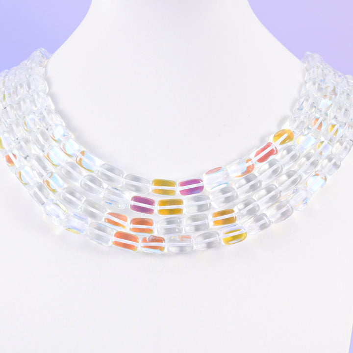 Clear Mystic Aura Rectangle Glass Beads: Iridescent Jewelry Making Supply, 15 Inch Strand