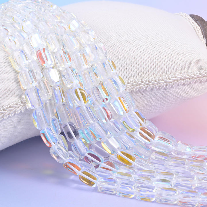 Clear Mystic Aura Rectangle Glass Beads: Iridescent Jewelry Making Supply, 15 Inch Strand