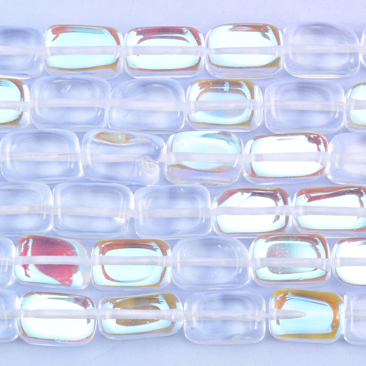 Clear Mystic Aura Rectangle Glass Beads: Iridescent Jewelry Making Supply, 15 Inch Strand
