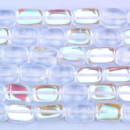 Clear Mystic Aura Rectangle Glass Beads: Iridescent Jewelry Making Supply, 15 Inch Strand
