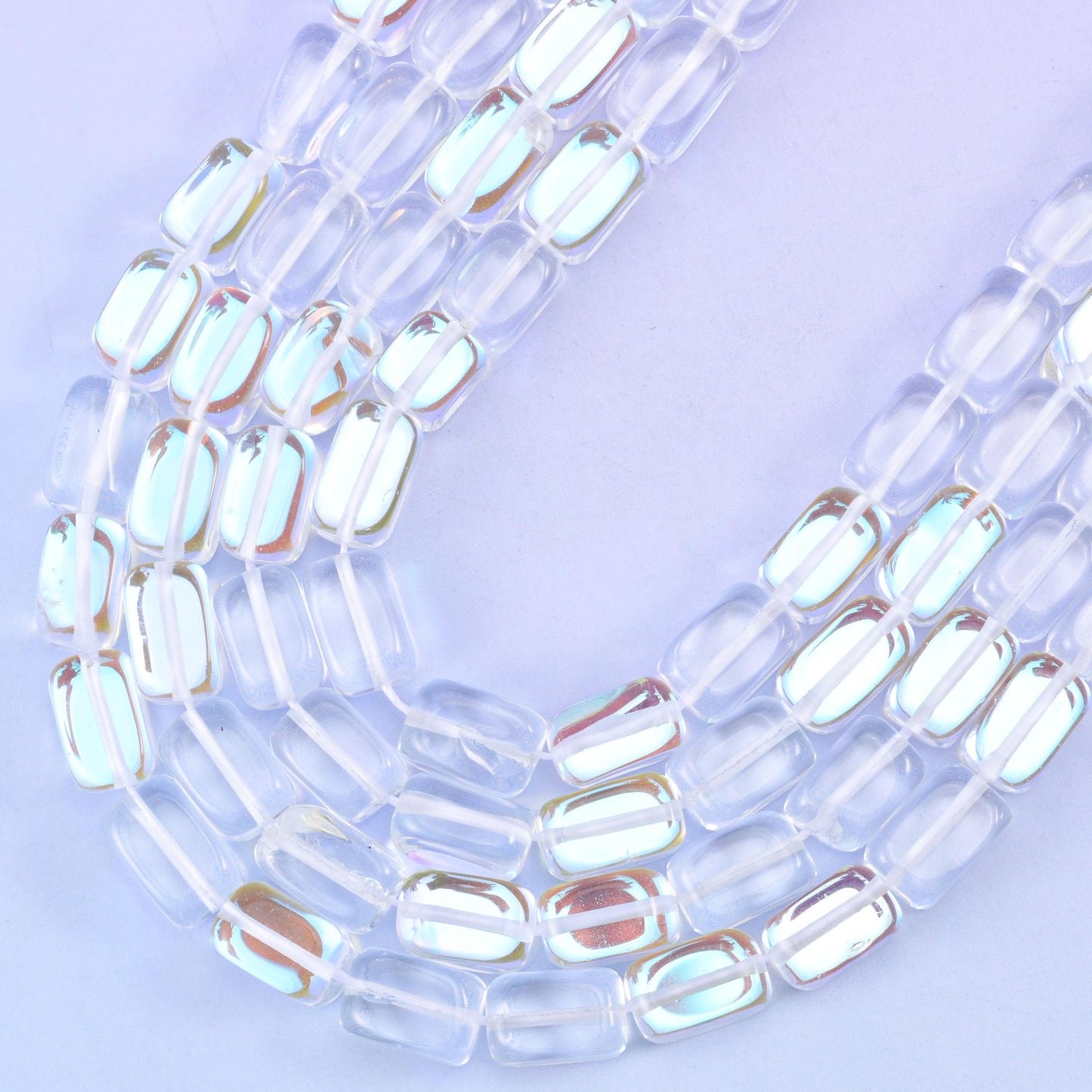 Clear Mystic Aura Rectangle Glass Beads: Iridescent Jewelry Making Supply, 15 Inch Strand