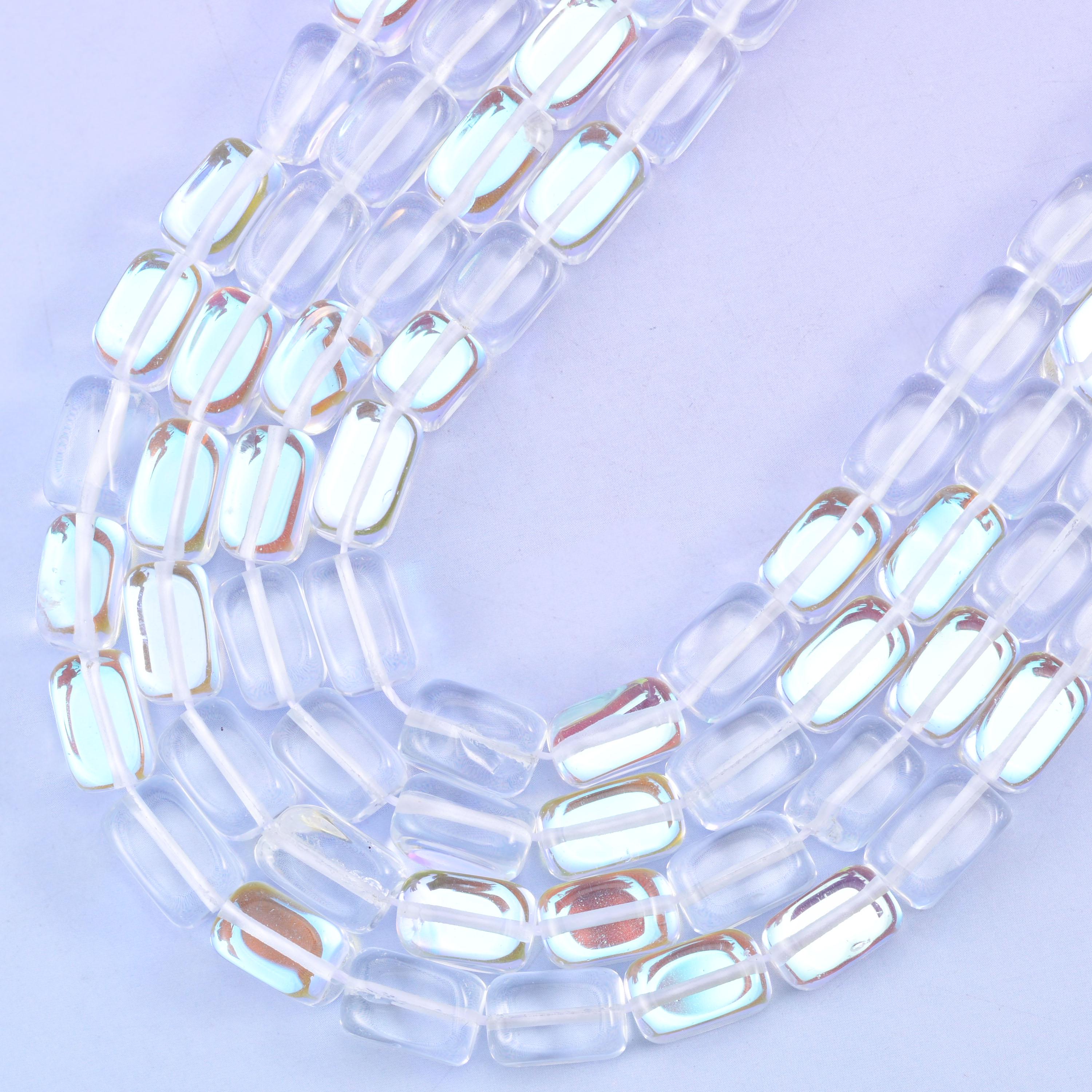 Clear Mystic Aura Rectangle Glass Beads: Iridescent Jewelry Making Supply, 15 Inch Strand