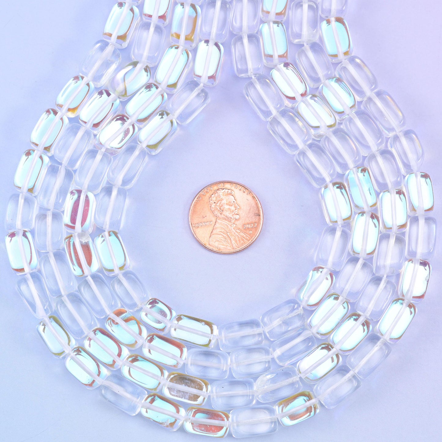 Clear Mystic Aura Rectangle Glass Beads: Iridescent Jewelry Making Supply, 15 Inch Strand