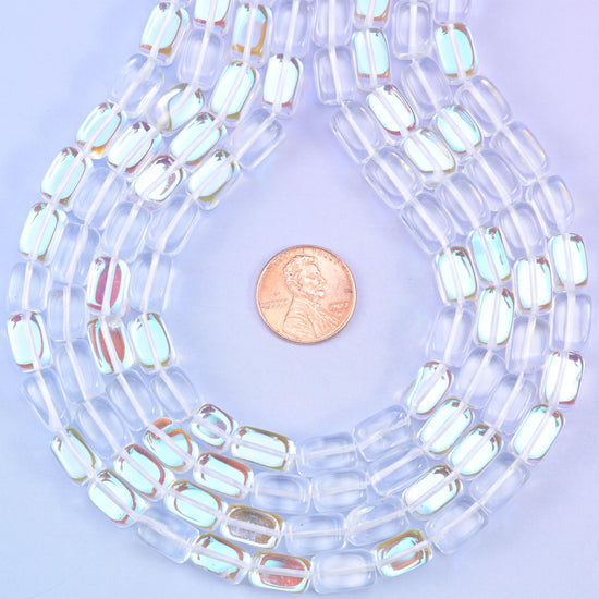Clear Mystic Aura Rectangle Glass Beads: Iridescent Jewelry Making Supply, 15 Inch Strand