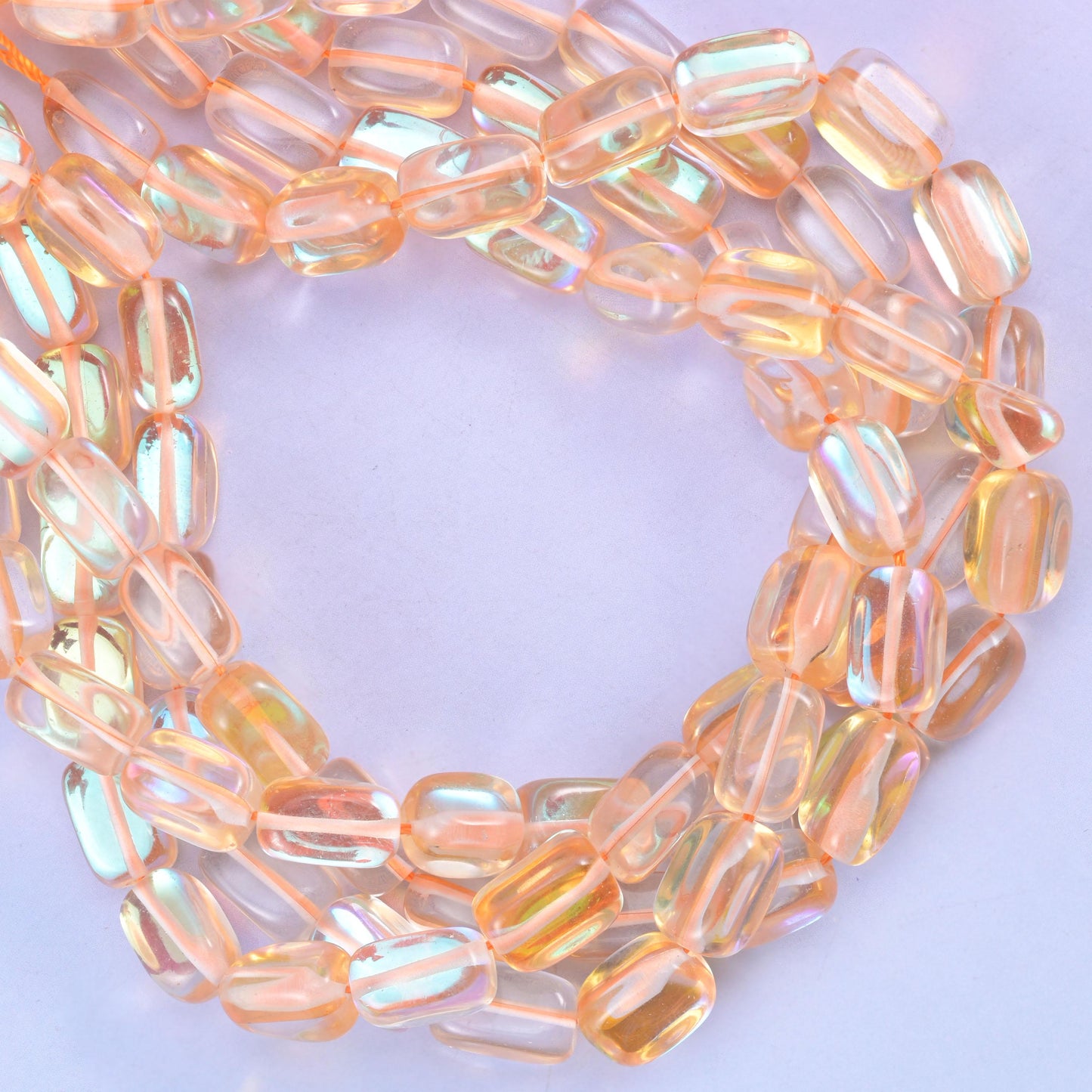 Orange Mystic Aura Rectangle Glass Beads: Iridescent Jewelry Making Supply, 15 Inch Strand