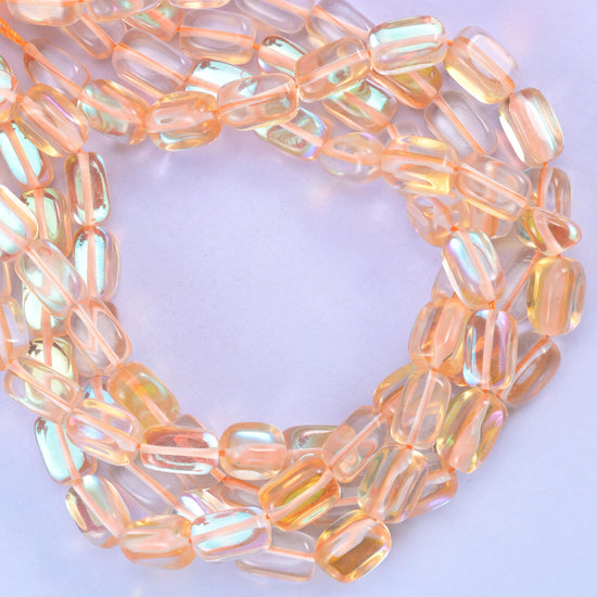 Orange Mystic Aura Rectangle Glass Beads: Iridescent Jewelry Making Supply, 15 Inch Strand