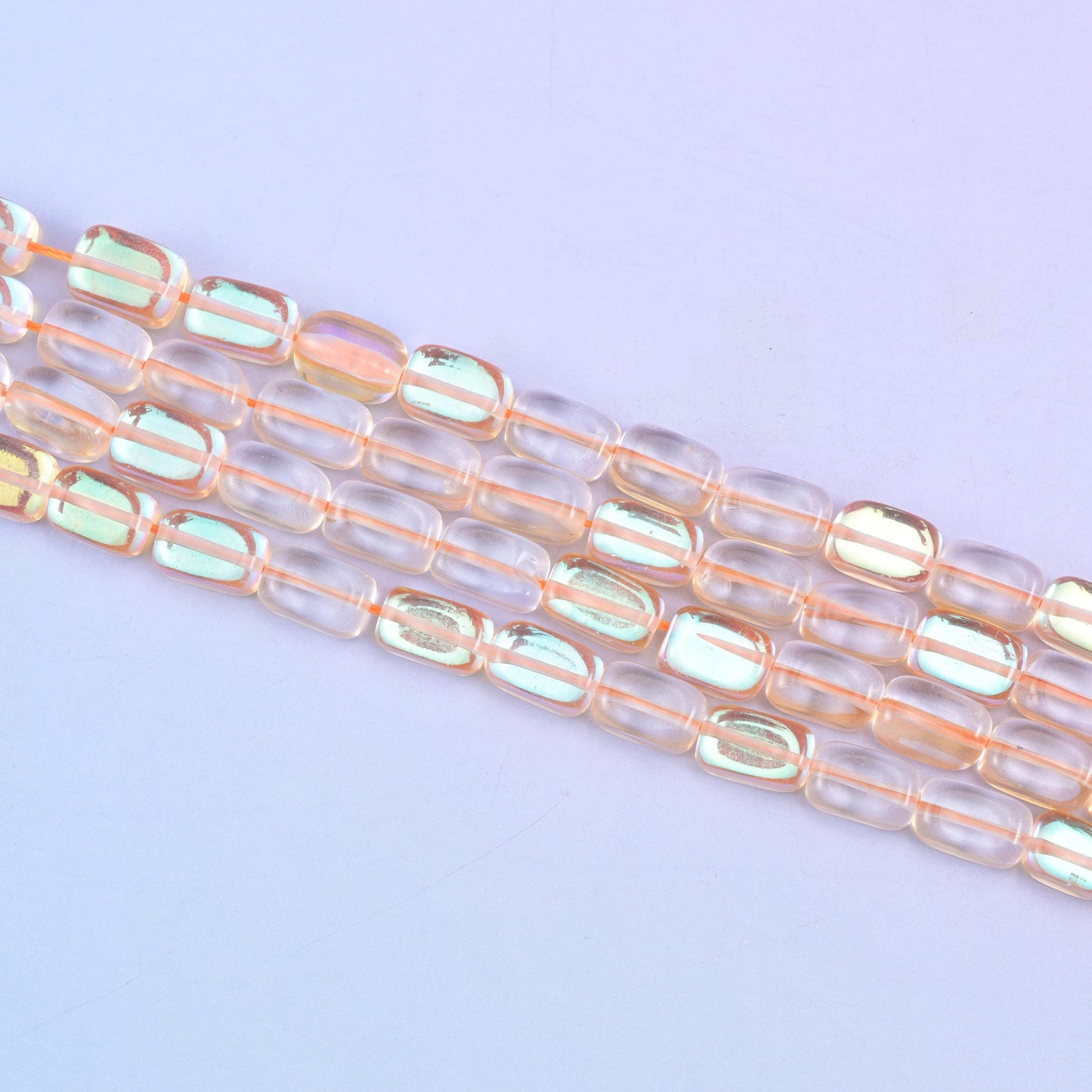 Orange Mystic Aura Rectangle Glass Beads: Iridescent Jewelry Making Supply, 15 Inch Strand