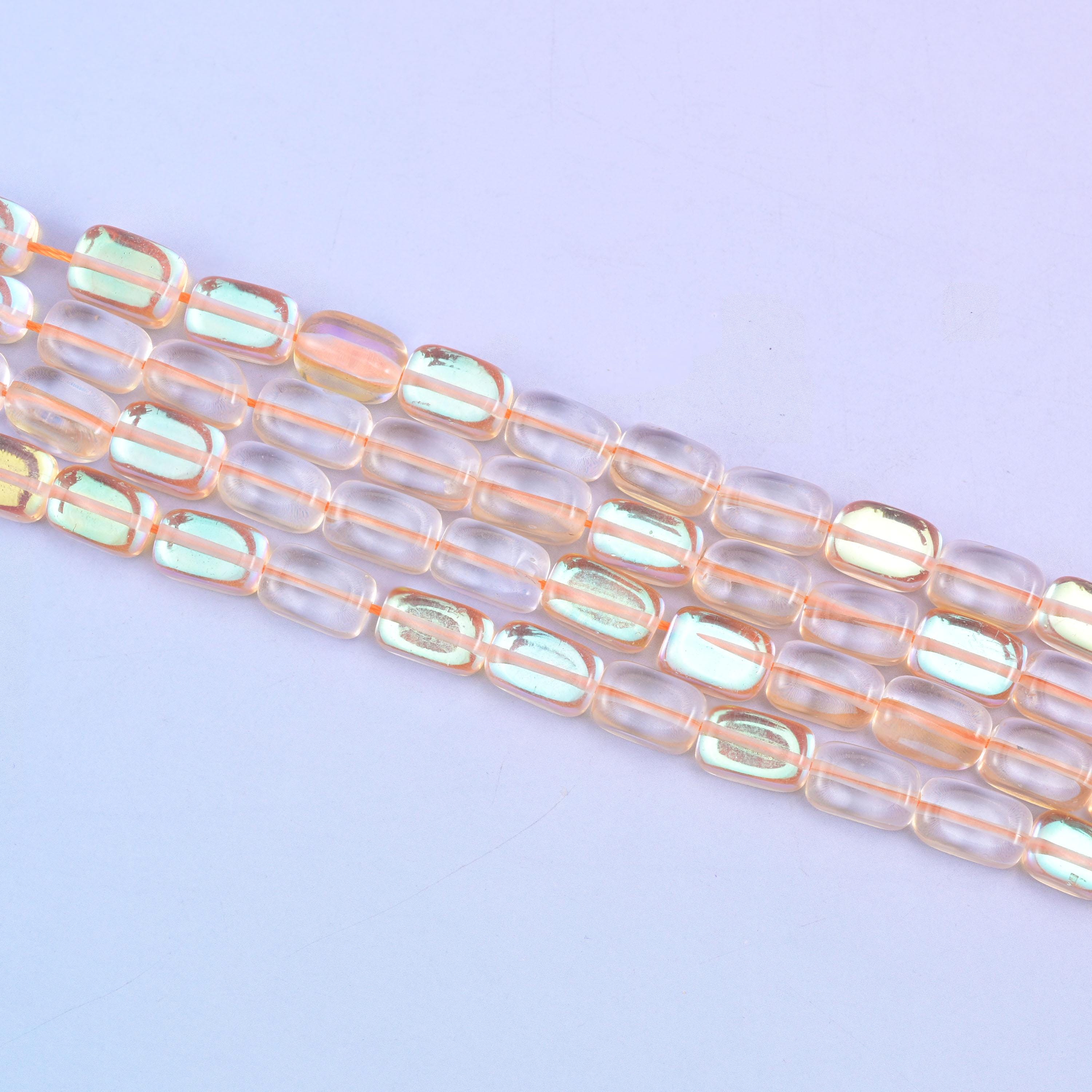 Orange Mystic Aura Rectangle Glass Beads: Iridescent Jewelry Making Supply, 15 Inch Strand