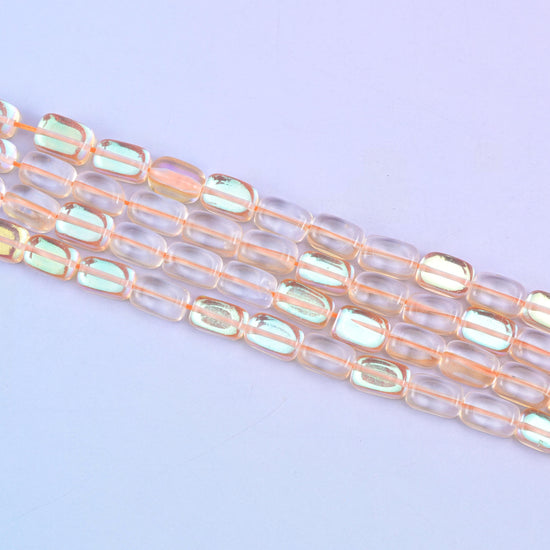 Orange Mystic Aura Rectangle Glass Beads: Iridescent Jewelry Making Supply, 15 Inch Strand