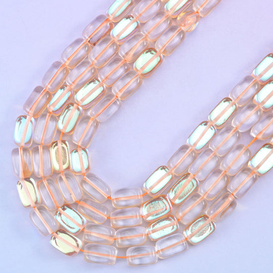 Orange Mystic Aura Rectangle Glass Beads: Iridescent Jewelry Making Supply, 15 Inch Strand