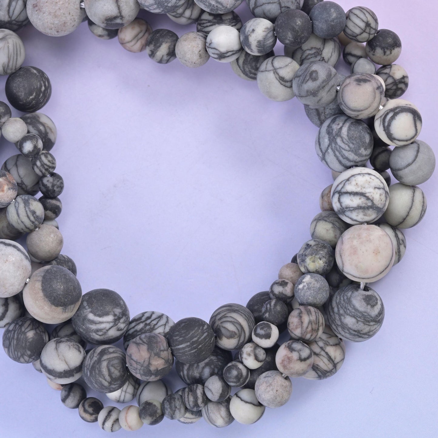 Black Web Jasper Matte Round Beads: Jewelry Making, 15 Inch Strand