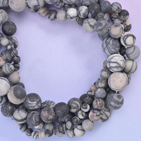 Black Web Jasper Matte Round Beads: Jewelry Making, 15 Inch Strand