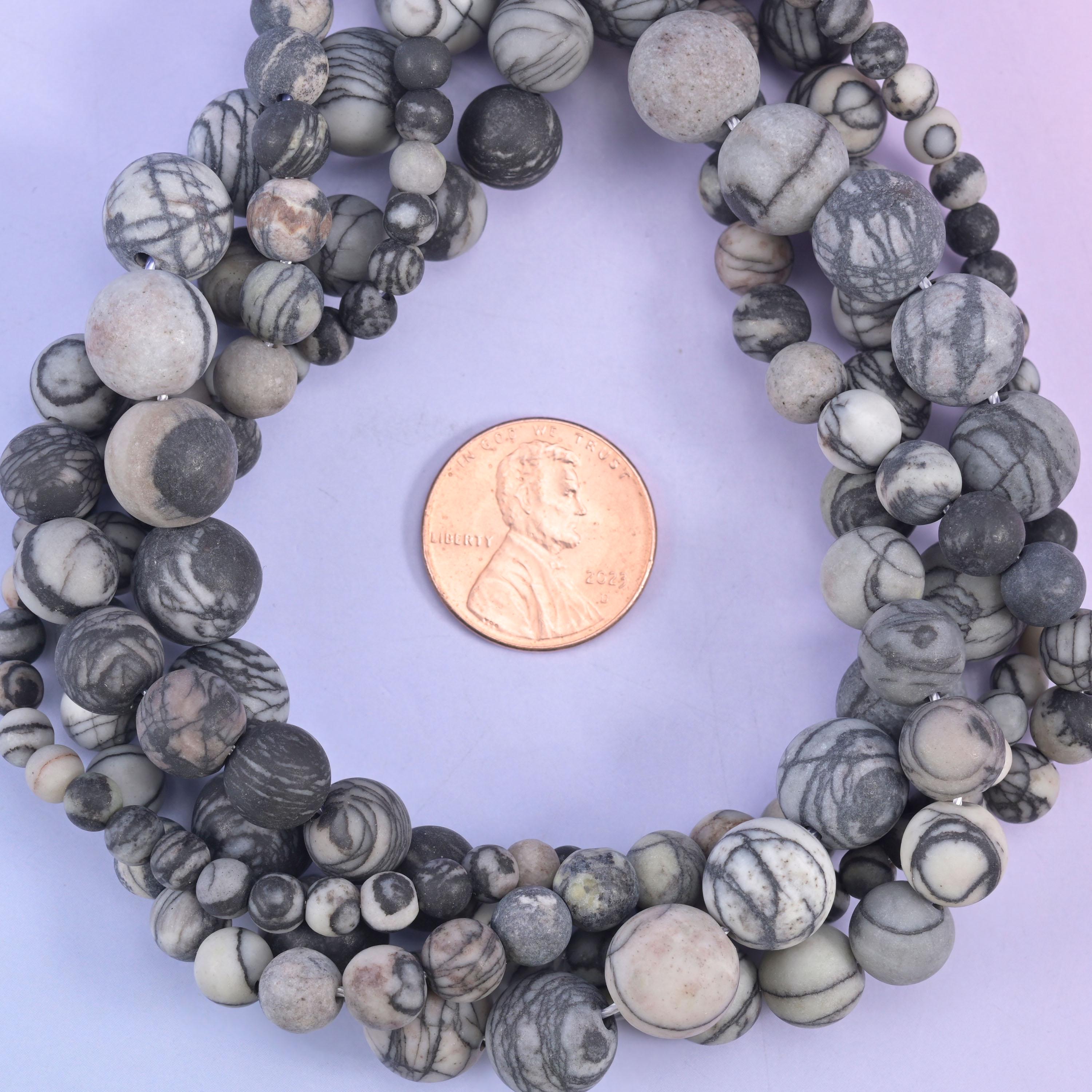Black Web Jasper Matte Round Beads: Jewelry Making, 15 Inch Strand