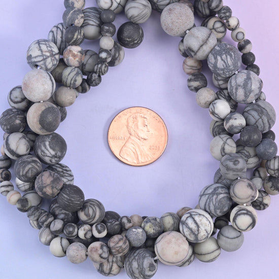 Black Web Jasper Matte Round Beads: Jewelry Making, 15 Inch Strand