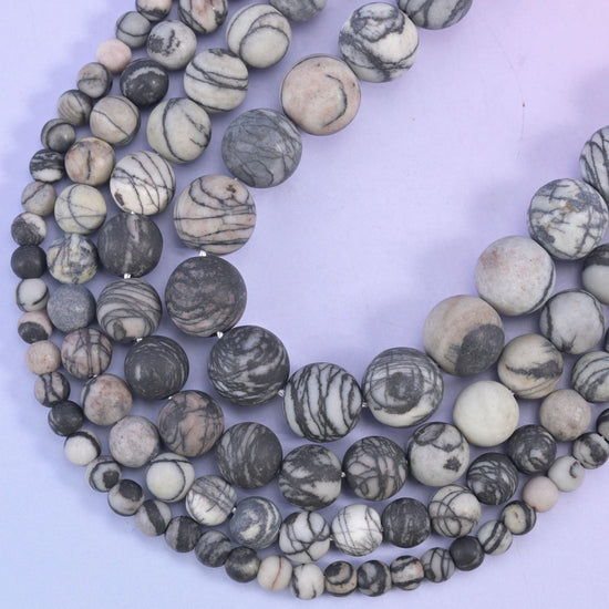 Black Web Jasper Matte Round Beads: Jewelry Making, 15 Inch Strand