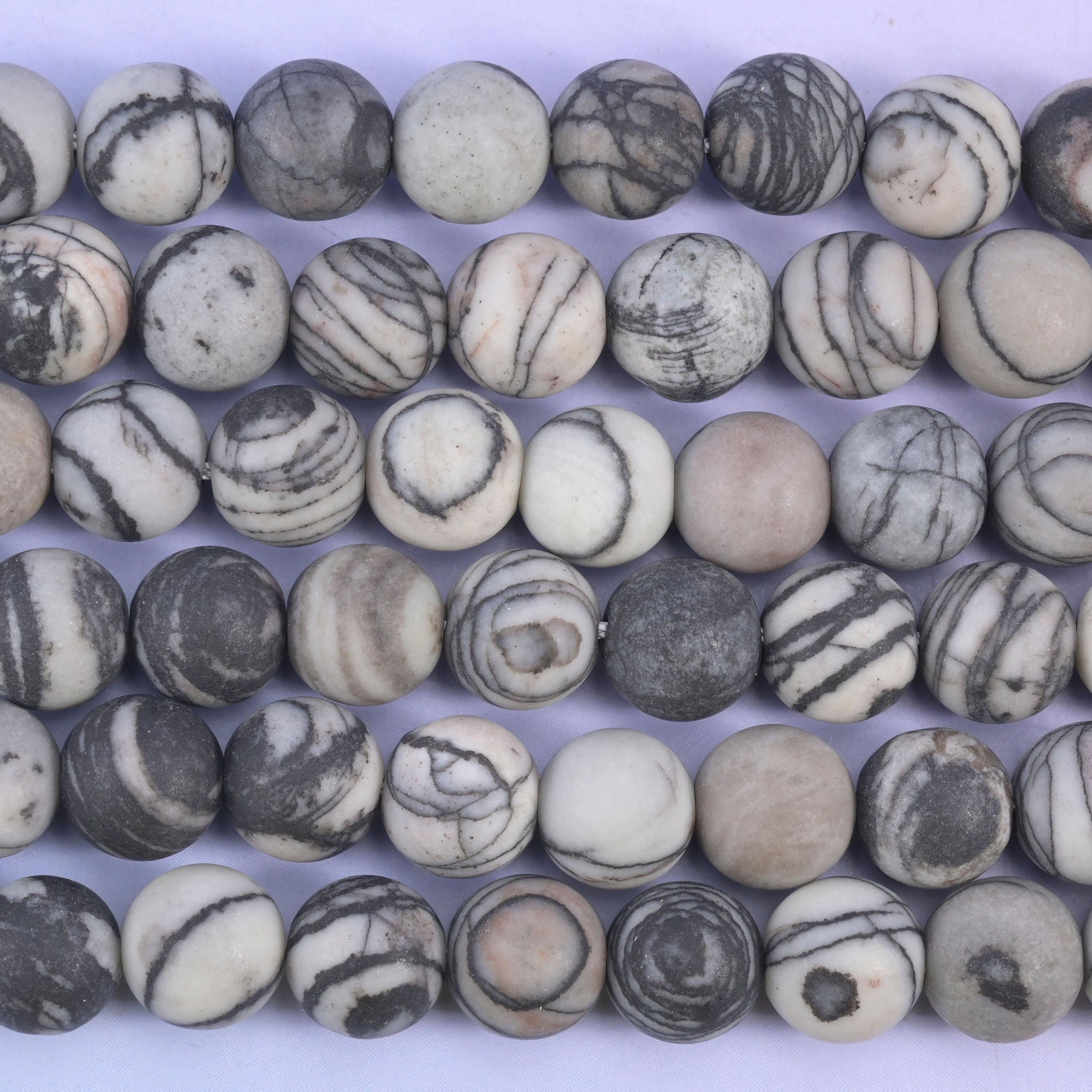 Black Web Jasper Matte Round Beads: Jewelry Making, 15 Inch Strand