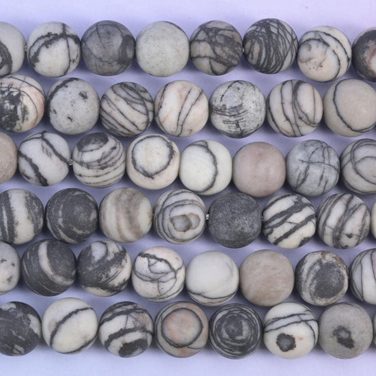 Black Web Jasper Matte Round Beads: Jewelry Making, 15 Inch Strand
