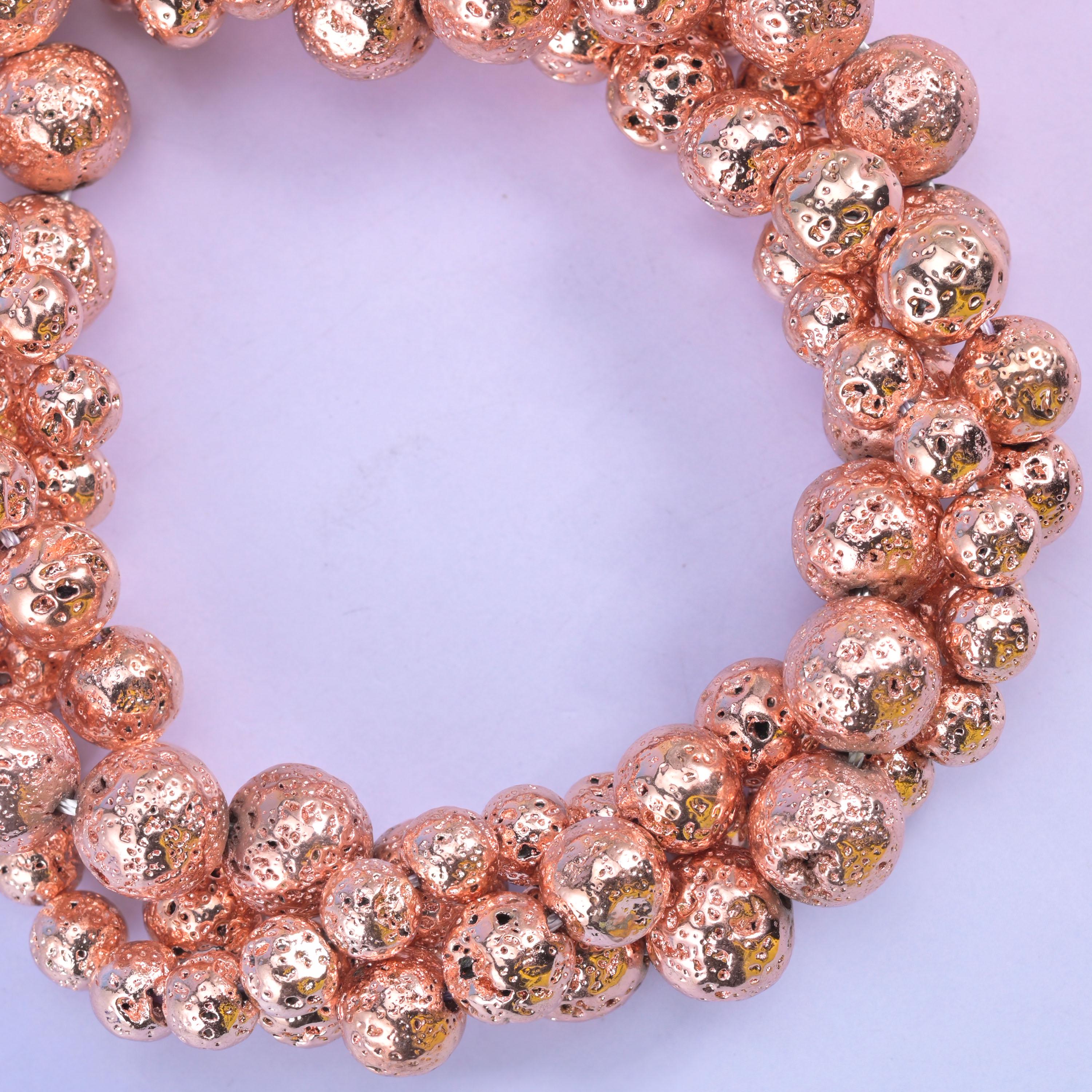 Volcano Rock Lava Beads: Rose Gold Coating, Jewelry Making, 15 Inch Strand