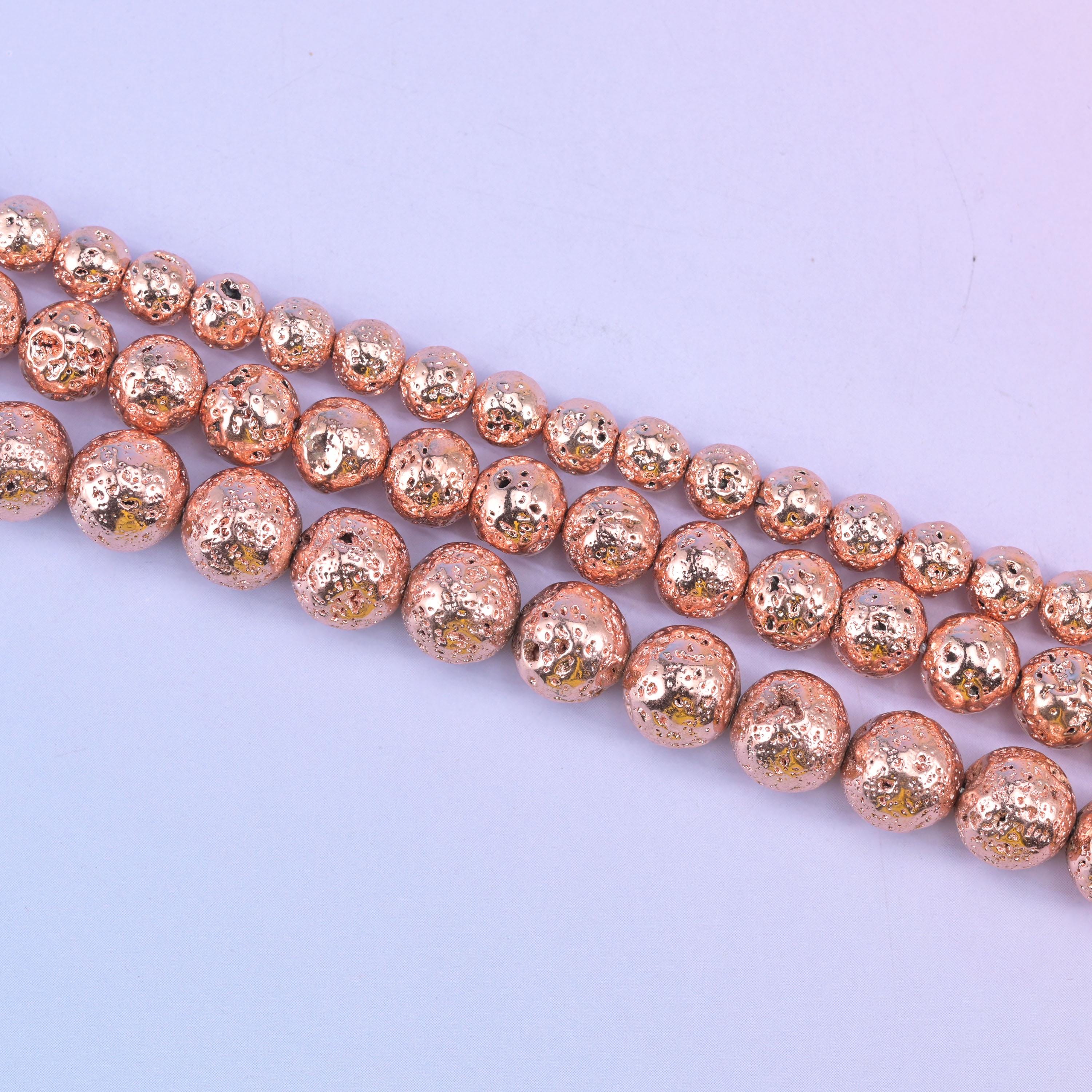 Volcano Rock Lava Beads: Rose Gold Coating, Jewelry Making, 15 Inch Strand