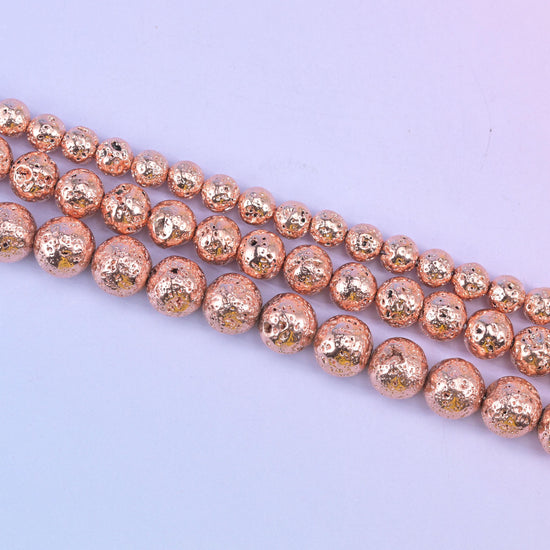 Volcano Rock Lava Beads: Rose Gold Coating, Jewelry Making, 15 Inch Strand