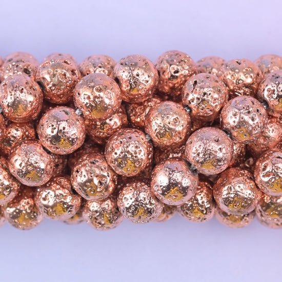 Volcano Rock Lava Beads: Rose Gold Coating, Jewelry Making, 15 Inch Strand