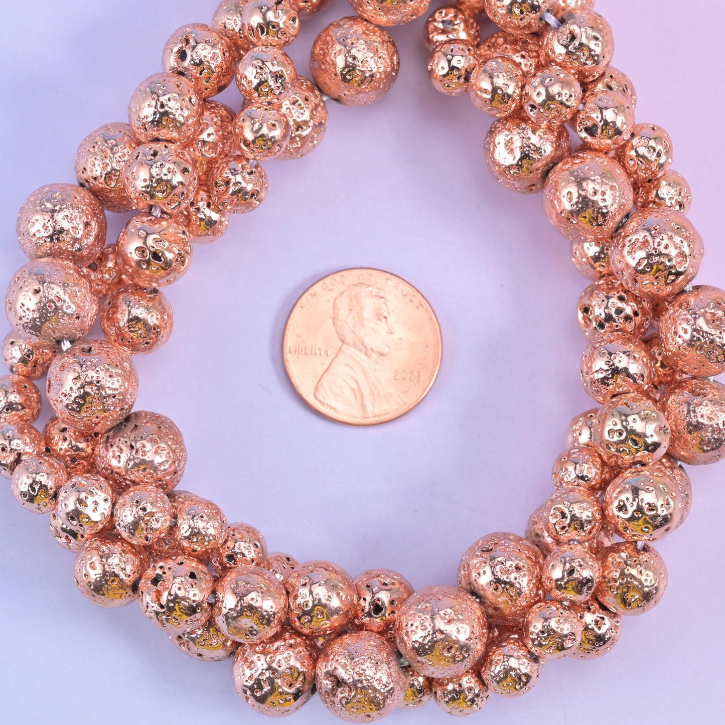 Volcano Rock Lava Beads: Rose Gold Coating, Jewelry Making, 15 Inch Strand
