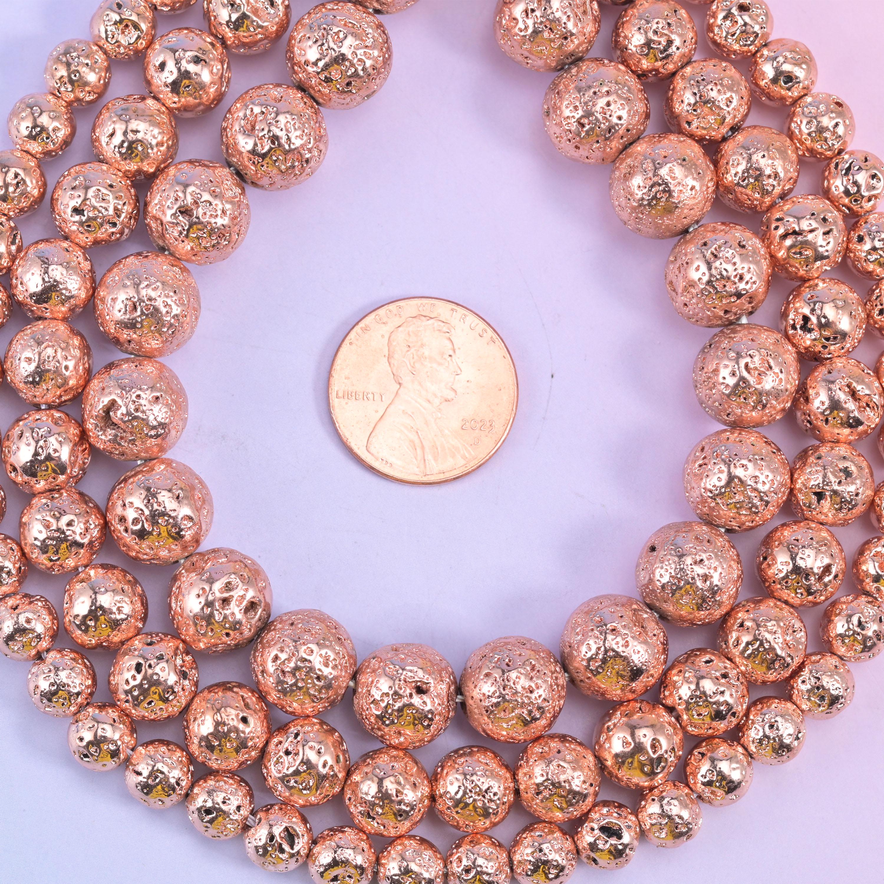 Volcano Rock Lava Beads: Rose Gold Coating, Jewelry Making, 15 Inch Strand