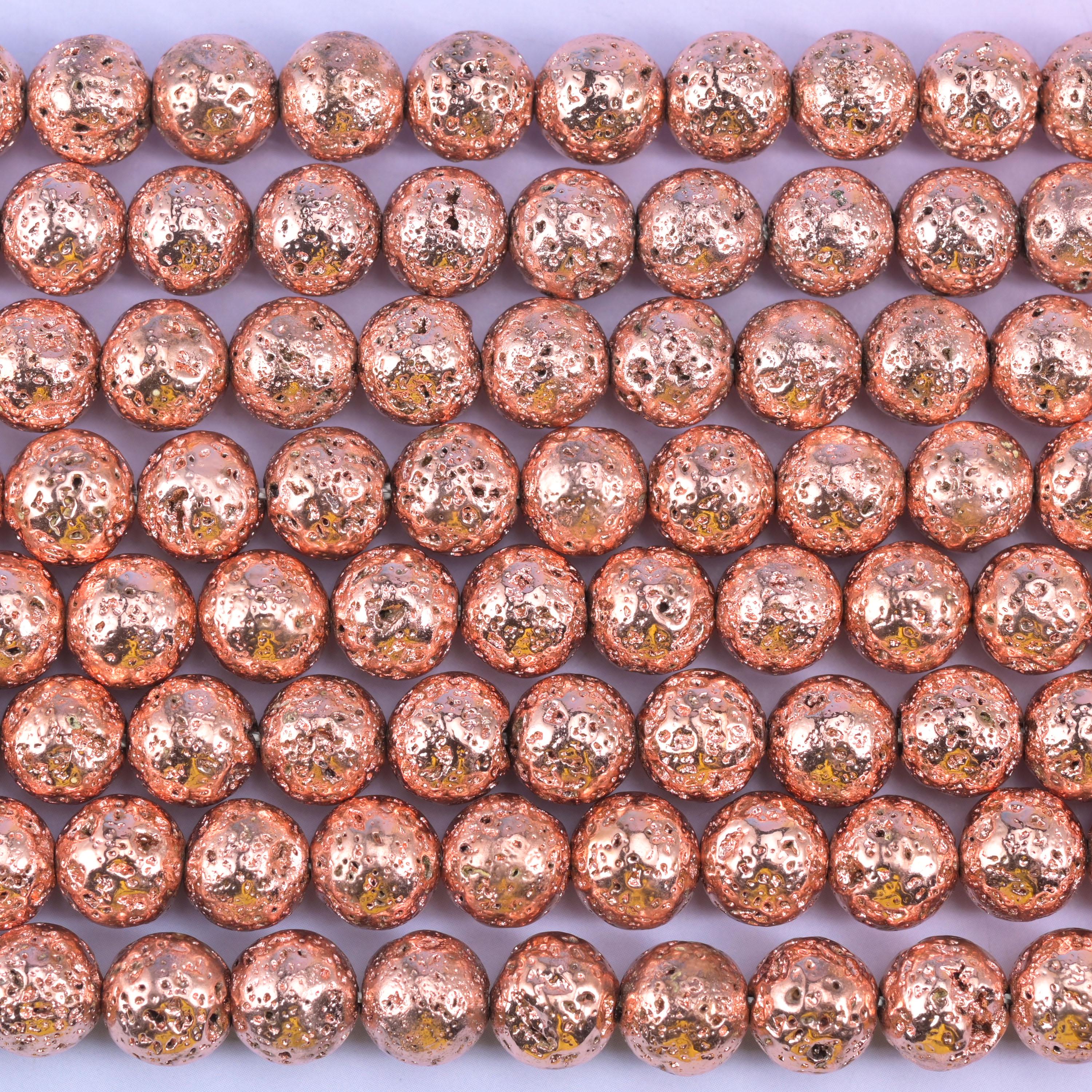Volcano Rock Lava Beads: Rose Gold Coating, Jewelry Making, 15 Inch Strand
