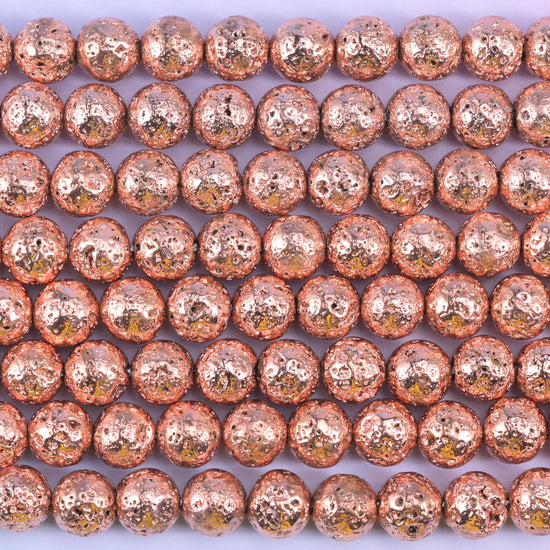 Volcano Rock Lava Beads: Rose Gold Coating, Jewelry Making, 15 Inch Strand