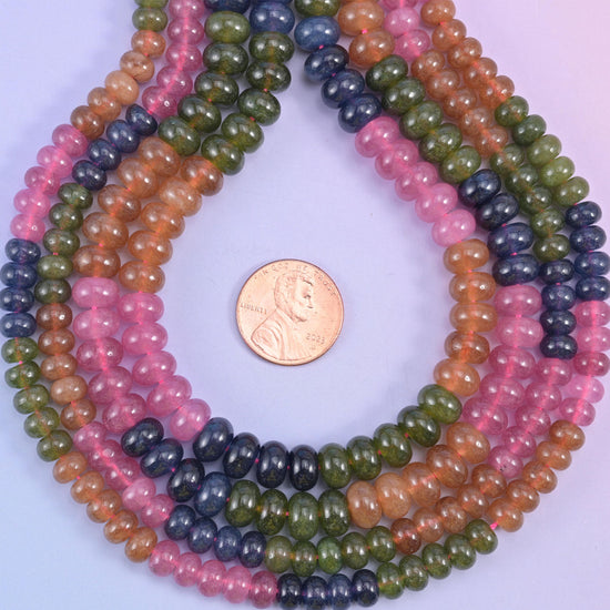 Tourmaline Color Dyed Jade Smooth Rondelle Beads Jewelry Making Size 4x6mm 5x8mm 15" Strand