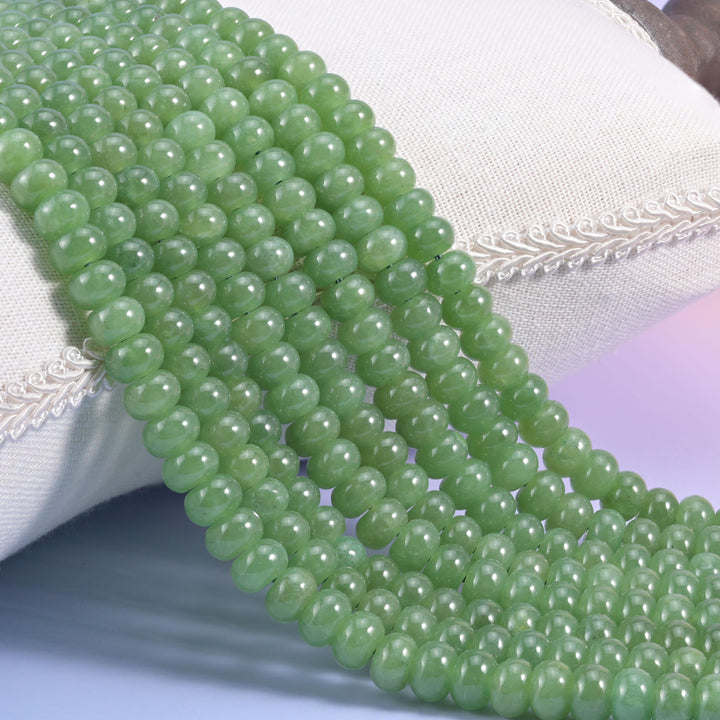 Hetian Green Dyed Jade Smooth Rondelle Beads Jewelry Making Size 5x8mm 15" Strand