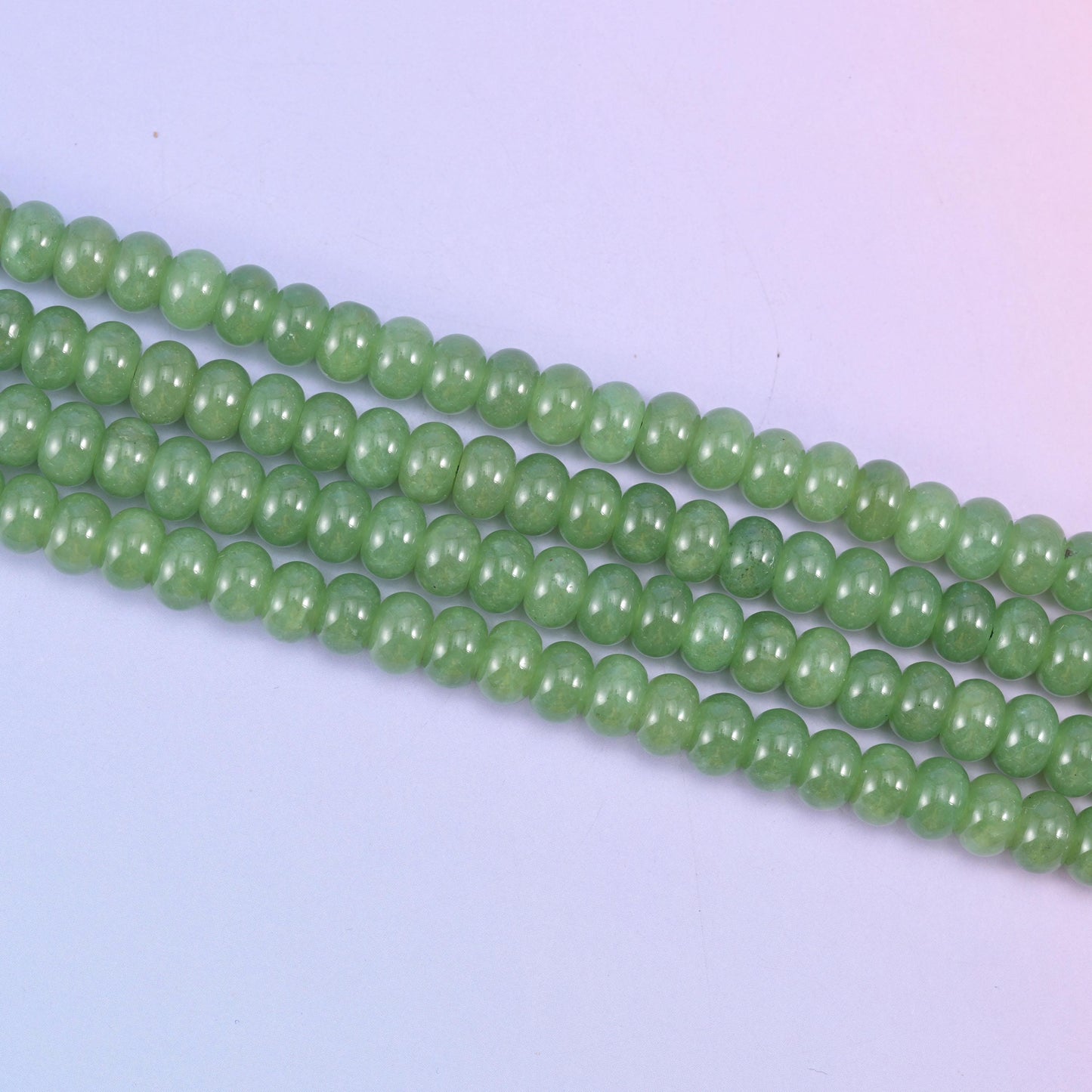 Hetian Green Dyed Jade Smooth Rondelle Beads Jewelry Making Size 5x8mm 15" Strand
