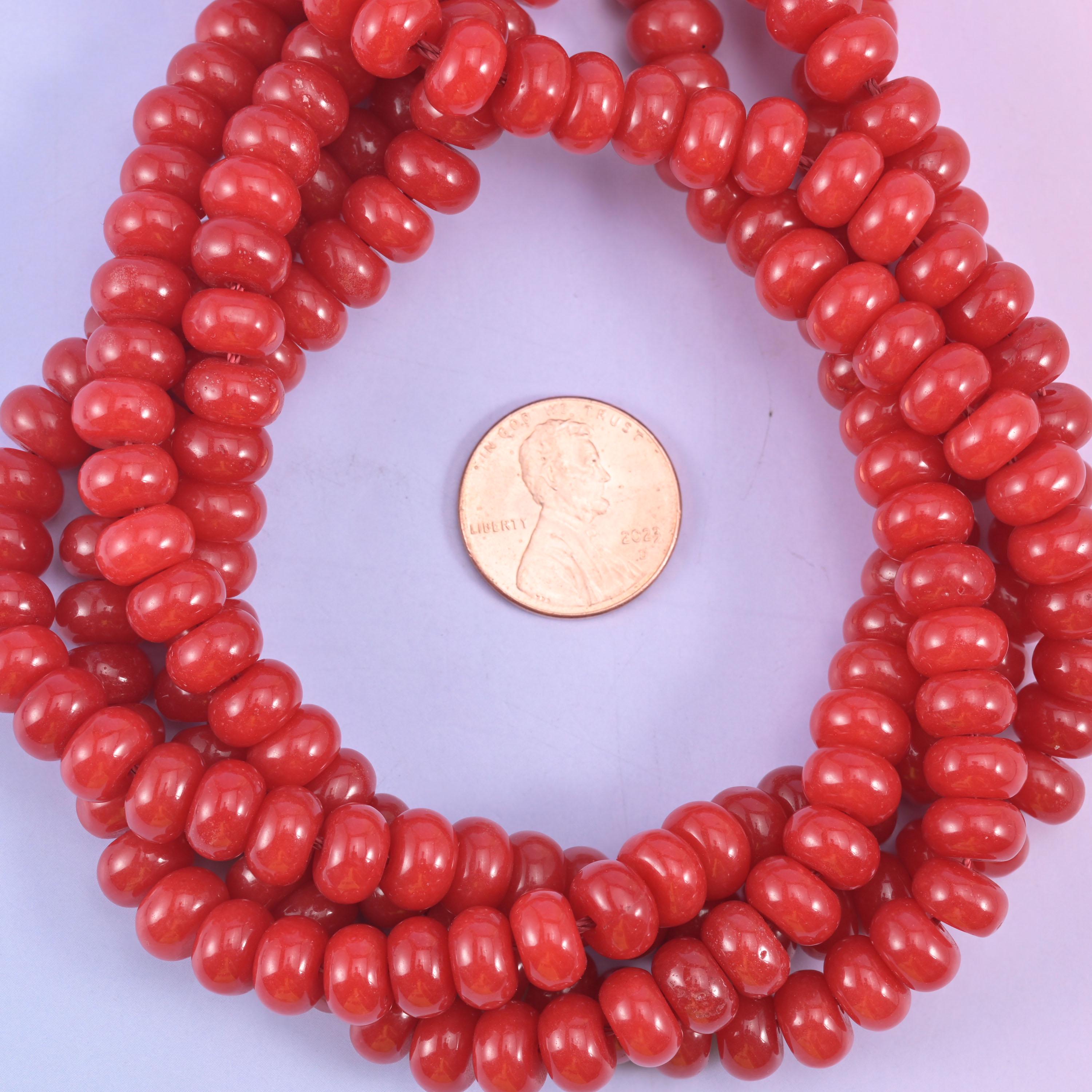 Red Dyed Jade Smooth Rondelle Beads Jewelry Making Size 5x8mm 15" Strand
