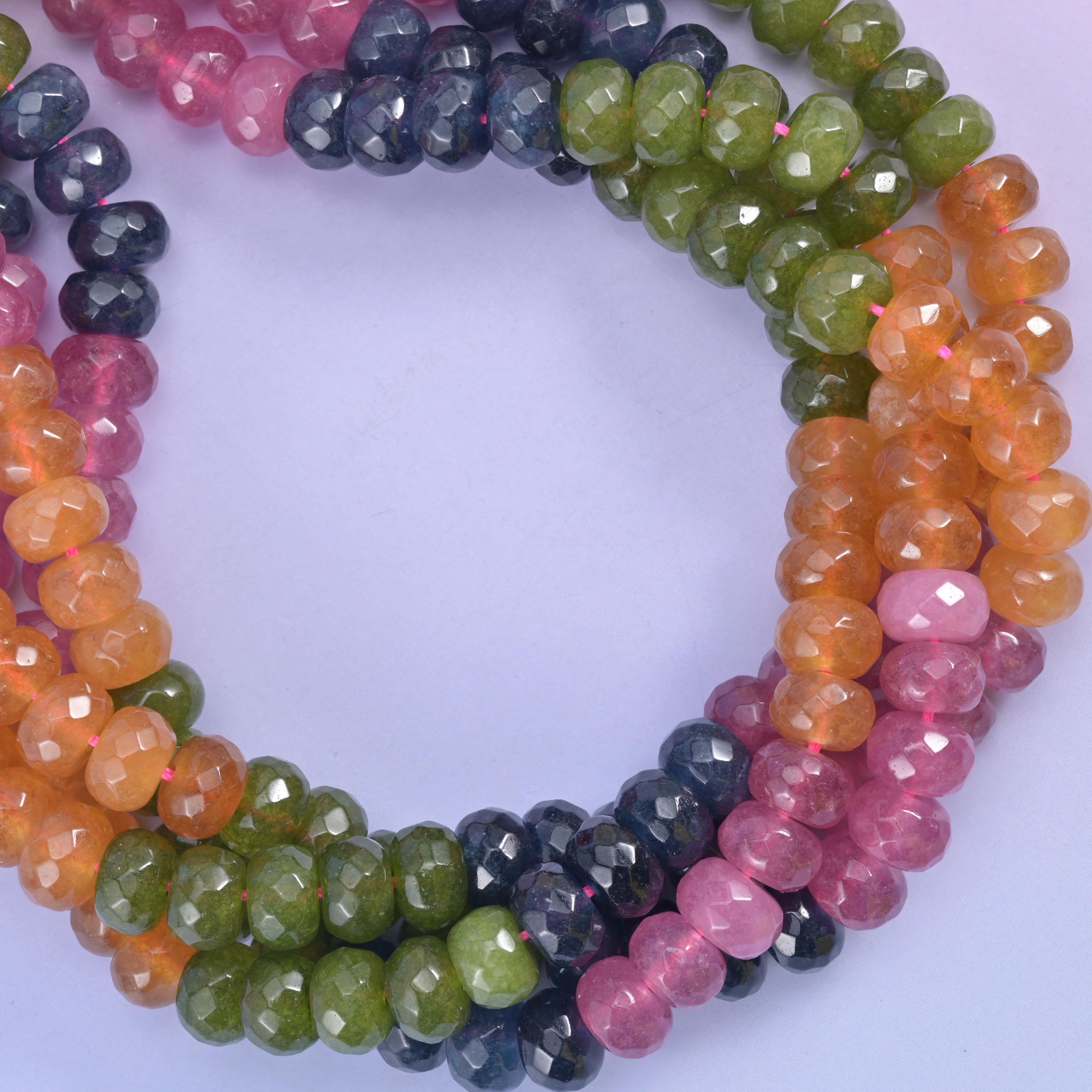 Tourmaline Color Dyed Jade Faceted Rondelle Beads Size 5x8mm Jewelry Making 15" Strand