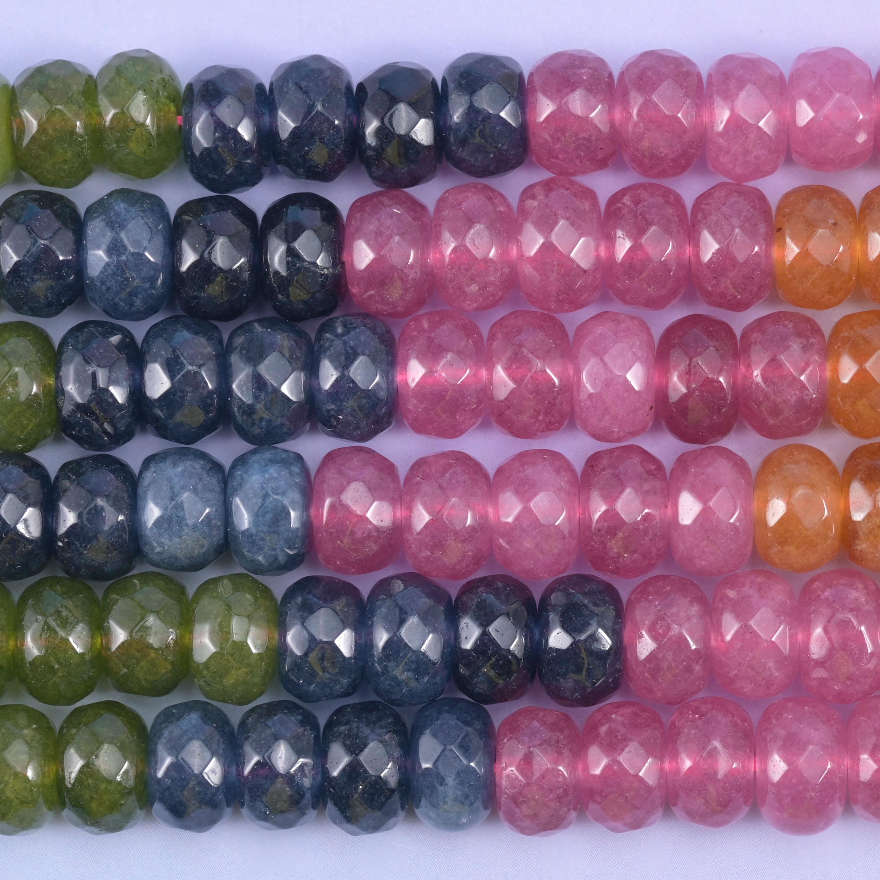 Tourmaline Color Dyed Jade Faceted Rondelle Beads Size 5x8mm Jewelry Making 15" Strand